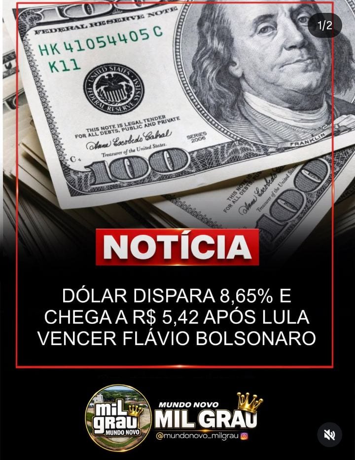 DÓLAR DISPARA 8,65% E CHEGA A R$ 5,42 APÓS VITÓRIA DE LULA!