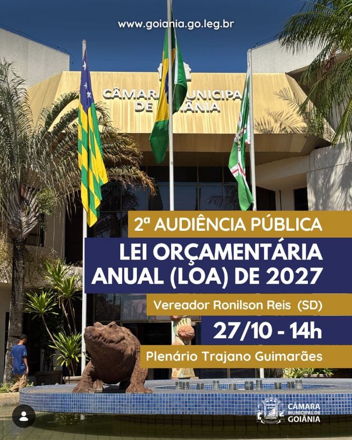 AUDIÊNCIA PÚBLICA | A Câmara de Goiânia promoverá, nesta terça-feira (27), a segunda audiência pública para discutir o p
