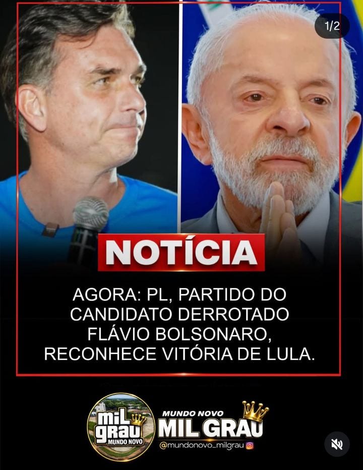 PL, PARTIDO DE FLÁVIO BOLSONARO, RECONHECE VITÓRIA DE LULA!