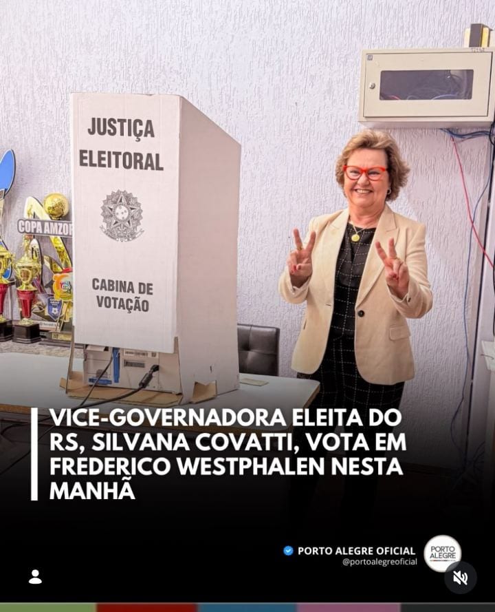 A vice-governadora eleita do Rio Grande do Sul, Silvana Covatti (PP), compareceu às urnas na manhã deste domingo (25) pa