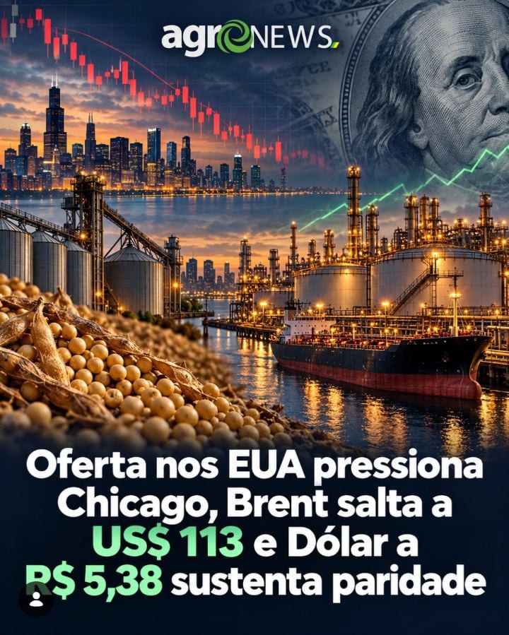Oferta nos EUA pressiona Chicago, Brent salta a US$ 113 e Dólar a R$ 5,38 sustenta paridade!