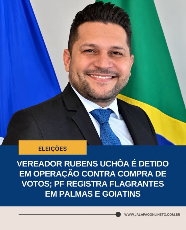 O vereador de Palmas Rubens Uchôa (União Brasil) foi preso em flagrante pela Polícia Federal, no sábado (24), por suspei