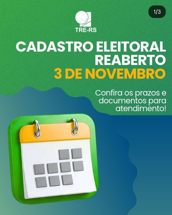 O Cadastro Eleitoral será reaberto em 3 de novembro!