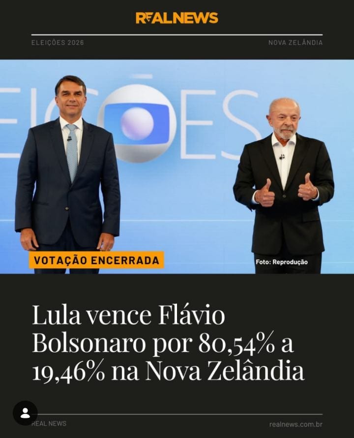 A votação brasileira na Nova Zelândia terminou com vantagem de Lula sobre Flávio Bolsonaro