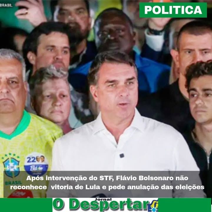 O senador Flávio Bolsonaro (PL) anunciou na noite deste domingo (25/Out), em Brasília, que não reconhece a vitória do pr