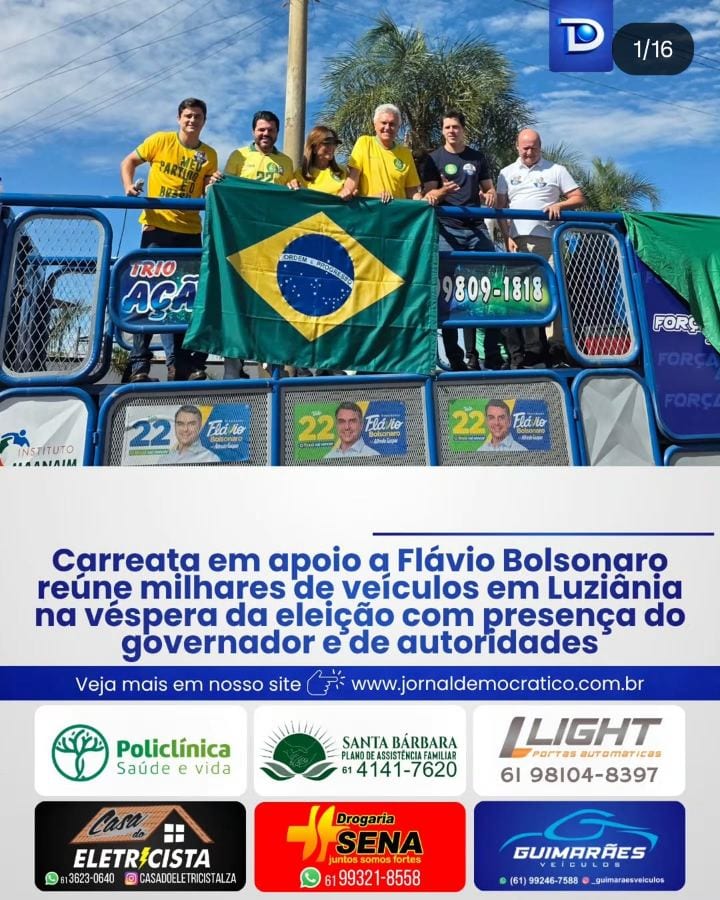 Carreata em apoio a Flávio Bolsonaro reúne milhares de veículos em Luziânia na véspera da eleição com presença do govern