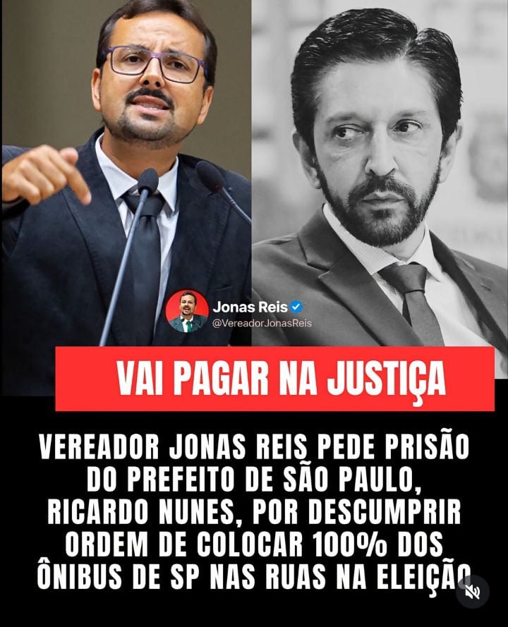 Jonas acionou a Justiça Eleitoral e pediu a prisão do prefeito de São Paulo, Ricardo Nunes (MDB), por descumprimento da
