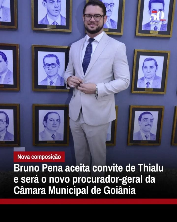 O advogado Bruno Pena será o novo procurador-geral da Câmara Municipal de Goiânia na nova composição dos cargos da Casa.