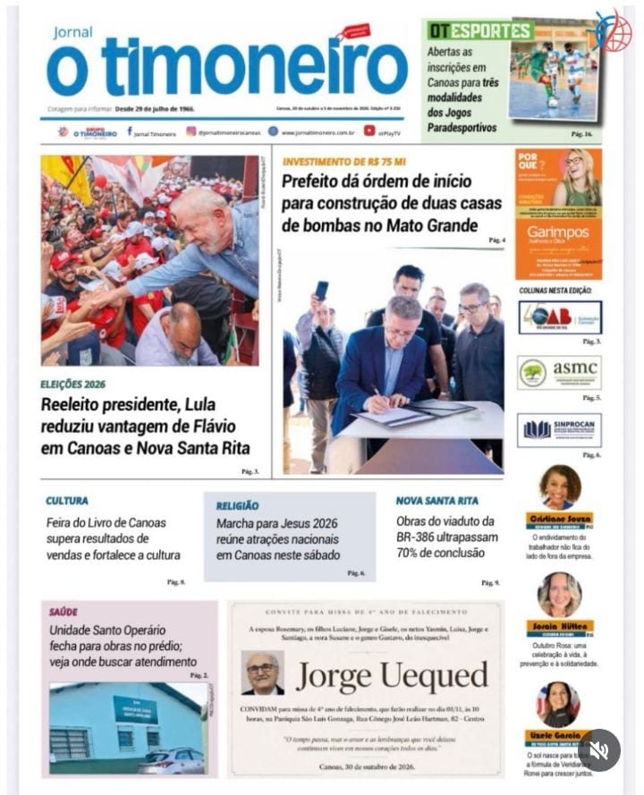 A edição impressa do Jornal O Timoneiro desta semana já está nas ruas de Canoas.