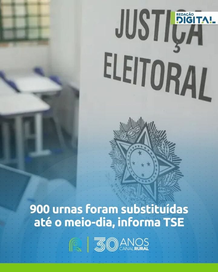 O TSE informou que 900 urnas eletrônicas foram substituídas entre as 8h e o meio-dia deste domingo (25), o equivalente a