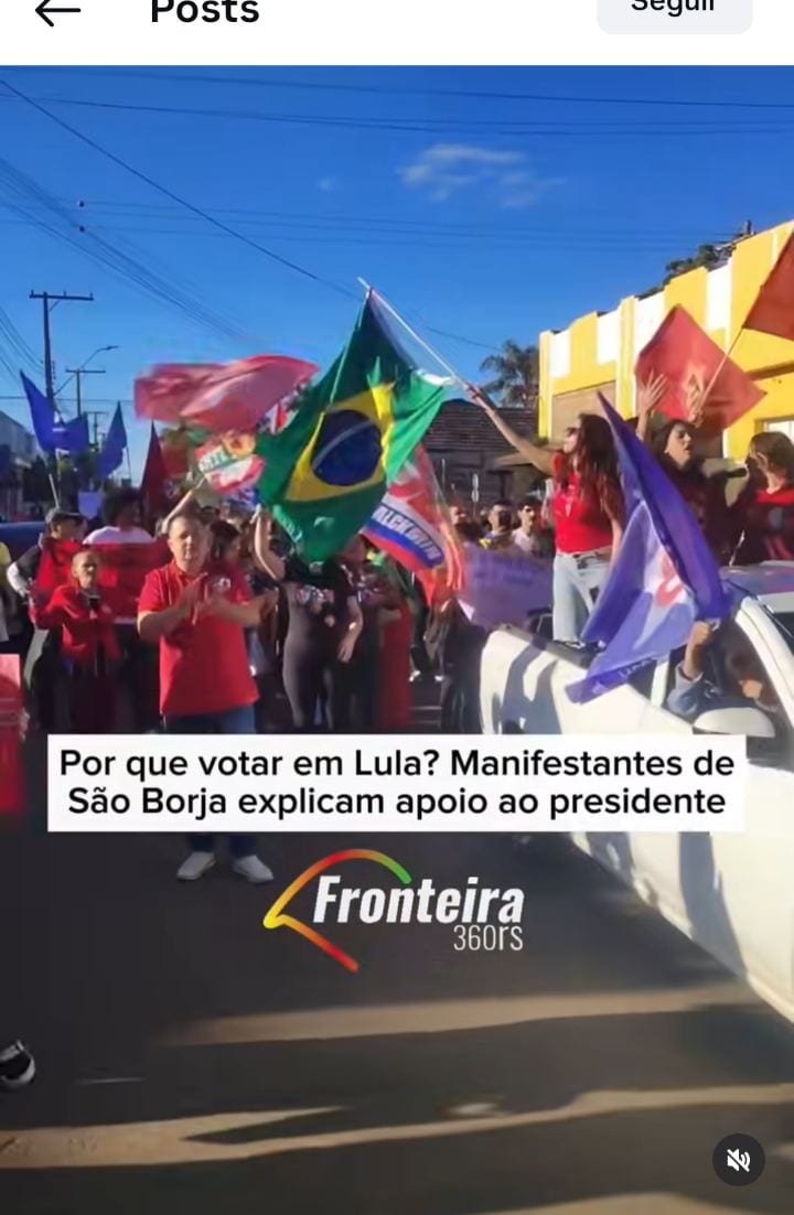 Manifestantes em São Borja defendem direitos, democracia e apoio à reeleição de Lula