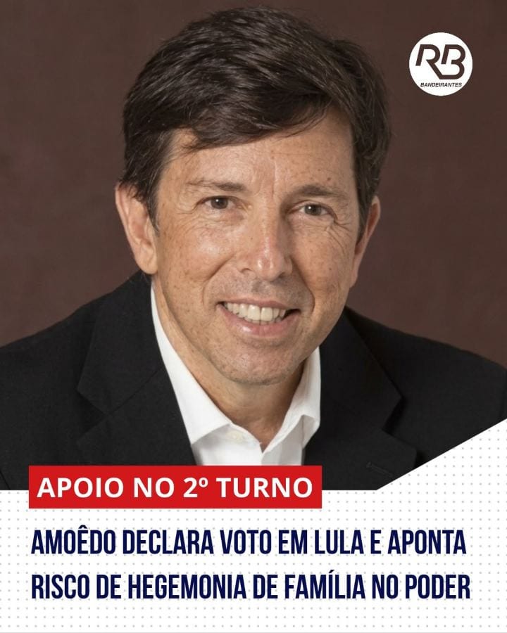 O empresário e fundador do Partido Novo, João Amoêdo, declarou apoio a Luiz Inácio Lula da Silva no segundo turno das el