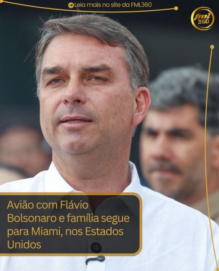 O senador Flávio Bolsonaro (PL-RJ), acompanhado da esposa e das duas filhas, está a caminho de Miami, nos Estados Unidos
