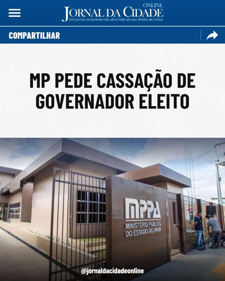 MP PEDE CASSAÇÃO DE GOVERNADOR ELEITO