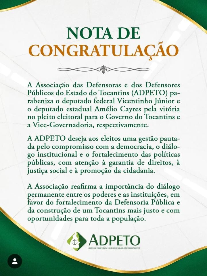 NOTA DE CONGRATULAÇÃO