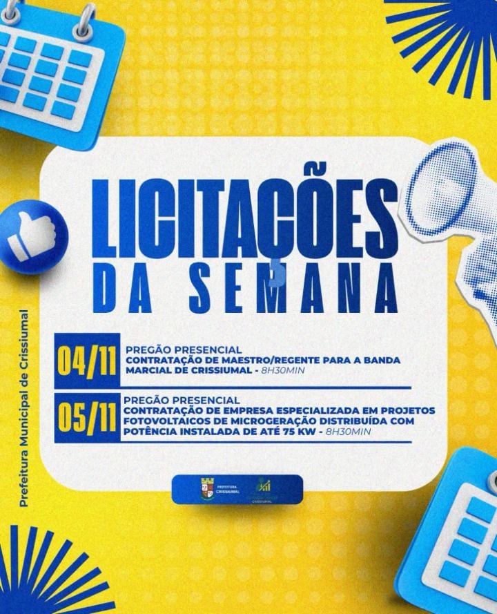 Licitações da próxima semana na Prefeitura de Crissiumal