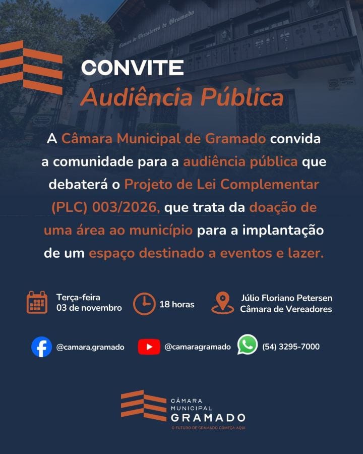 Câmara realiza audiência pública sobre o PLC 003/2026!