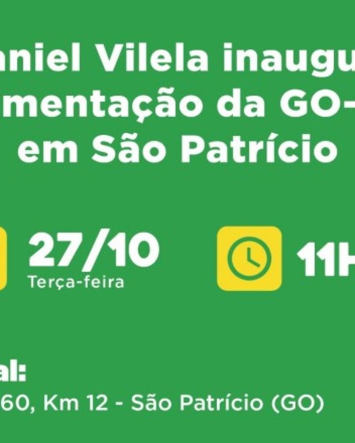 O governador Daniel Vilela inaugura, nesta terça-feira (27/10), às 11h45, a pavimentação da GO-460, no trecho entre São