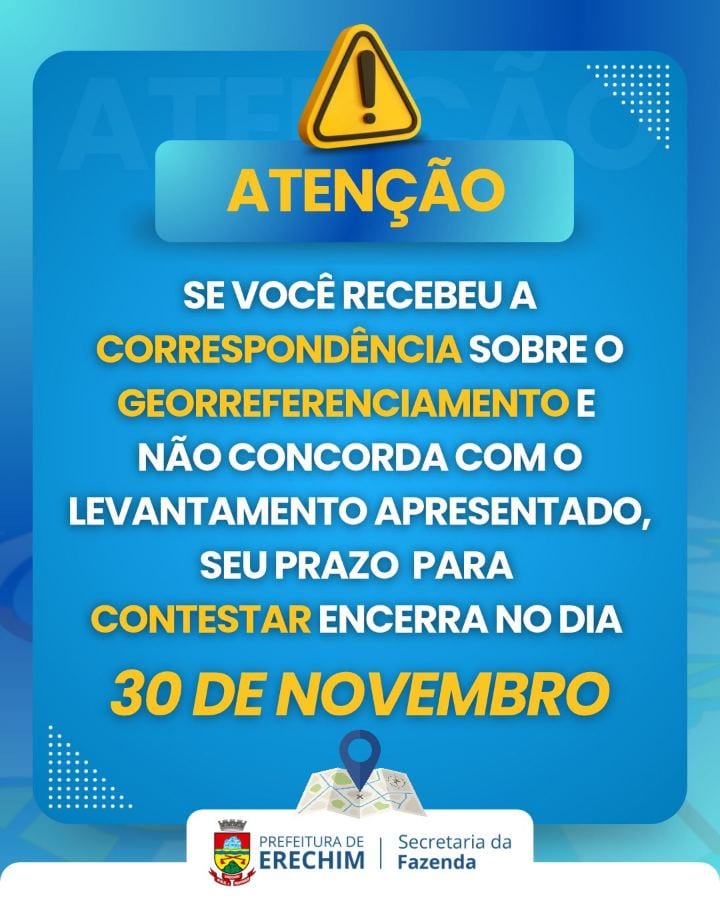 Contribuintes de Erechim têm até 30/11/2026 para contestar georreferenciamento