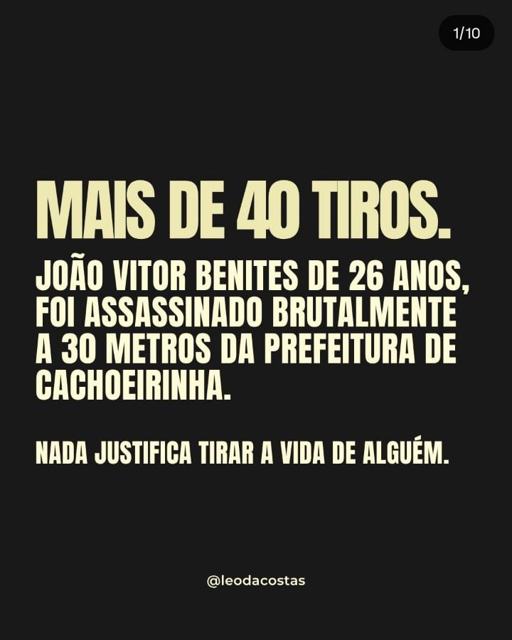 Mais de 40 tiros em frente à prefeitura de Cachoeirinha; vítima é João Vitor Benites