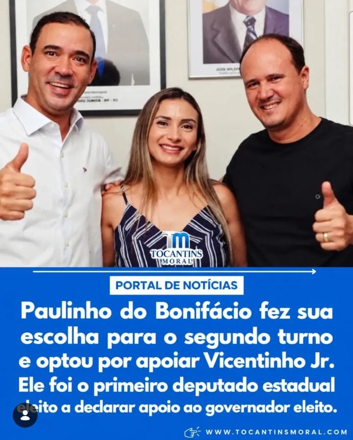 Informação: o deputado estadual eleito do bico Paulinho Gomes, que se dedicou no segundo turno ajudou bastante Vicentinh