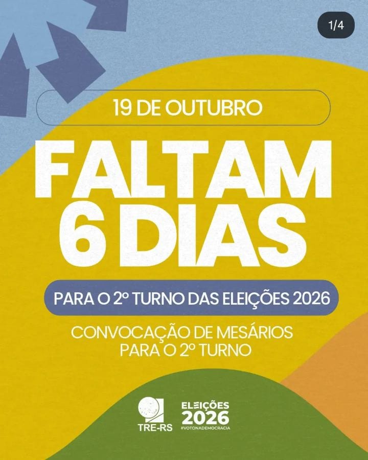 Faltam 6 dias para o 2º turno; mesários convocados e prazos expiram hoje