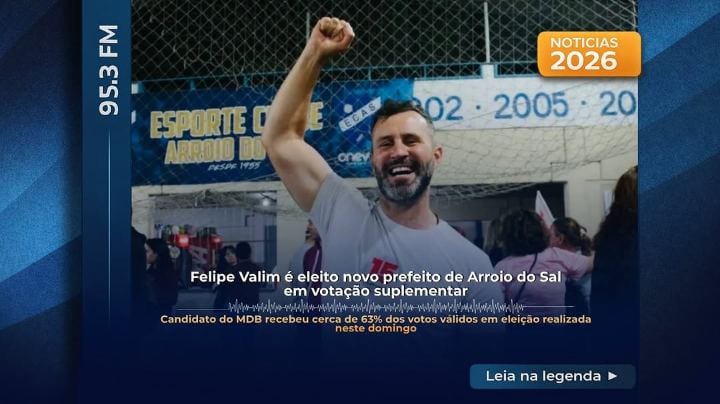 Felipe Valim (MDB) foi eleito o novo prefeito de Arroio do Sal, no Litoral Norte do Rio Grande do Sul, em eleição suplem