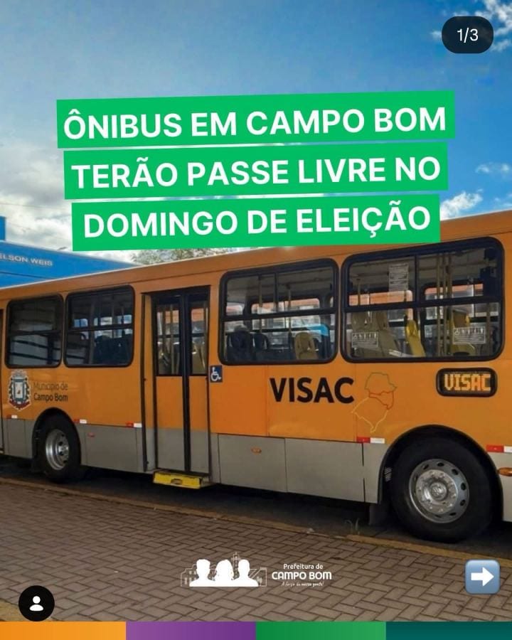 Conforme determina a Justiça Eleitoral, o transporte público de Campo Bom, no domingo (25), dia do 2º turno da eleição p