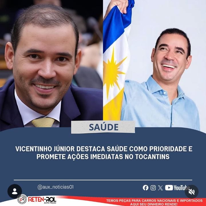 O governador eleito do Tocantins, Vicentinho Júnior (PSDB), destacou a saúde pública como prioridade número um de sua fu