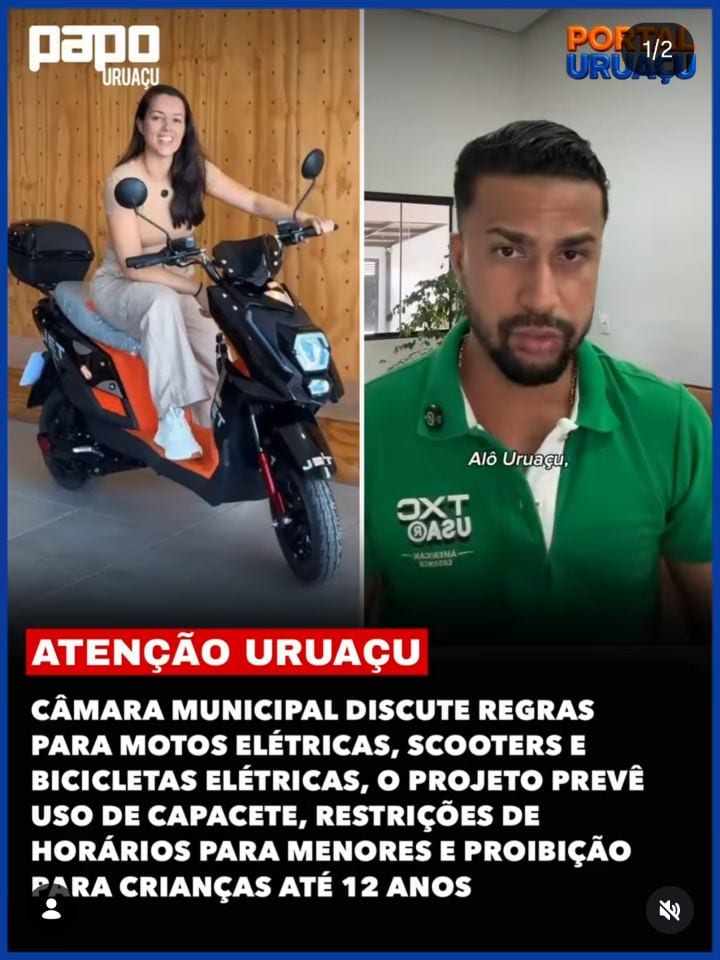 A Câmara Municipal de Uruaçu discute um projeto para regulamentar a circulação de motos elétricas, scooters e bicicletas