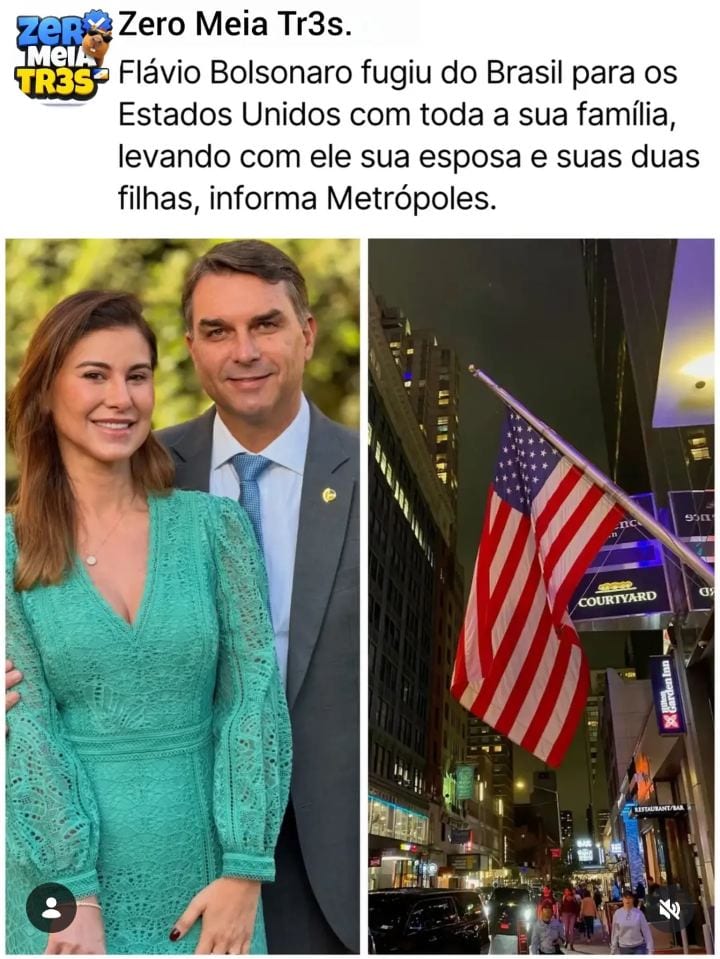 Metrópoles noticia que Flávio Bolsonaro fugiu com a família para os EUA e pretende pedir asilo a Trump