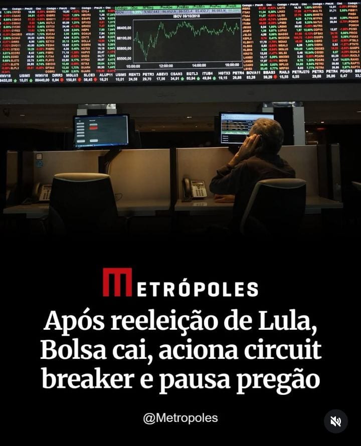 A bolsa brasileira (B3) acionou o circuit breaker logo na abertura do pregão desta segunda-feira (26/10), após a reeleiç