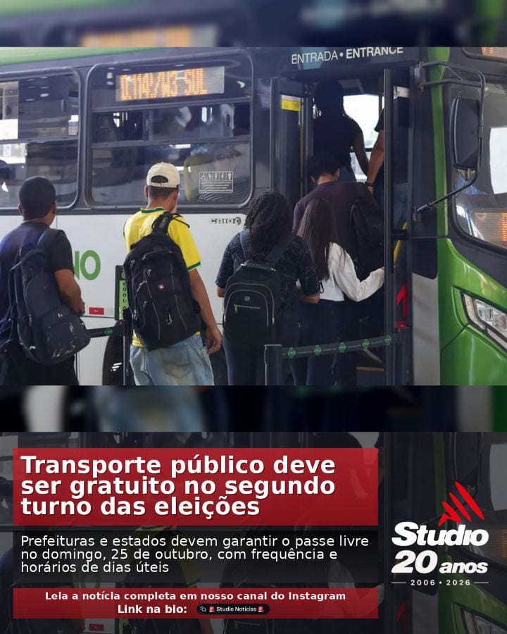 Transporte público será gratuito no segundo turno, 25 de outubro