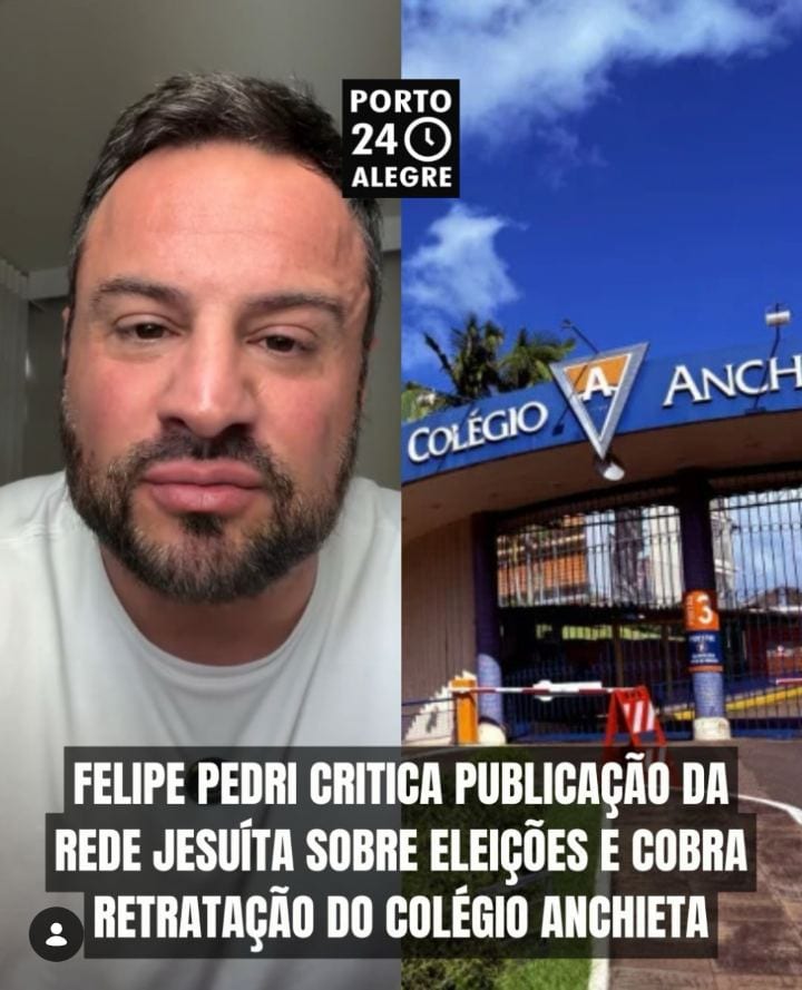 Felipe Pedri critica Rede Jesuíta por post sobre riscos à democracia se Flávio vencer