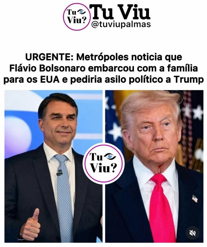 O portal Metrópoles noticiou que o senador Flávio Bolsonaro (PL) teria embarcado com a família em direção aos Estados Un