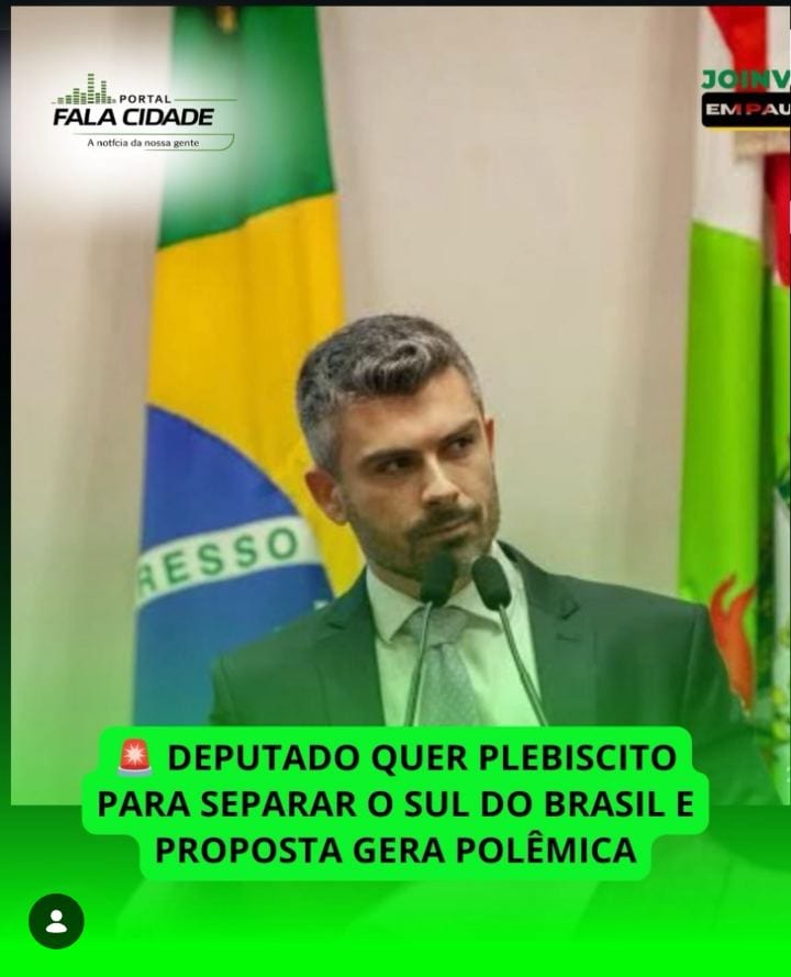 O deputado estadual eleito por Santa Catarina, Bruno Souza (PL), anunciou que pretende propor um plebiscito para consult