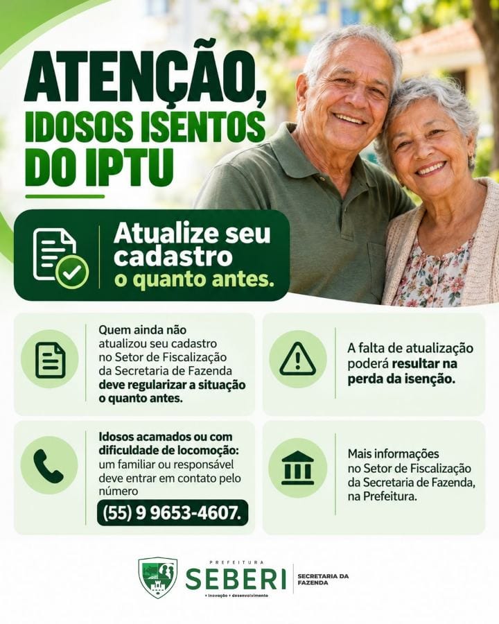 ATENÇÃO, IDOSOS ISENTOS DO IPTU!