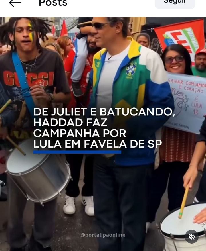 Haddad entra nos batuques em ato pró‑Lula na Heliópolis