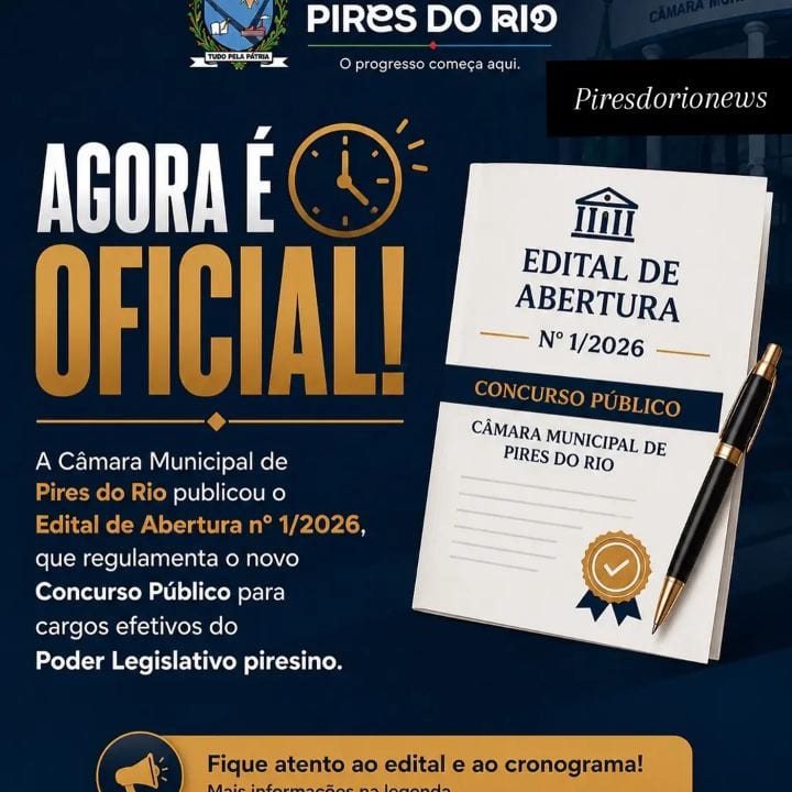 Câmara de Pires do Rio abre concurso com 12 vagas e salários até R$6.523,44