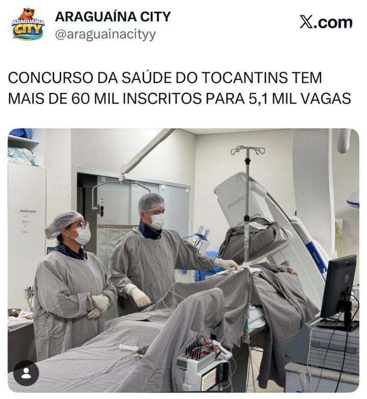 Siga: @araguainacityy Mais de 60 mil candidatos se inscreveram no concurso público da Saúde do Tocantins, que oferece 5