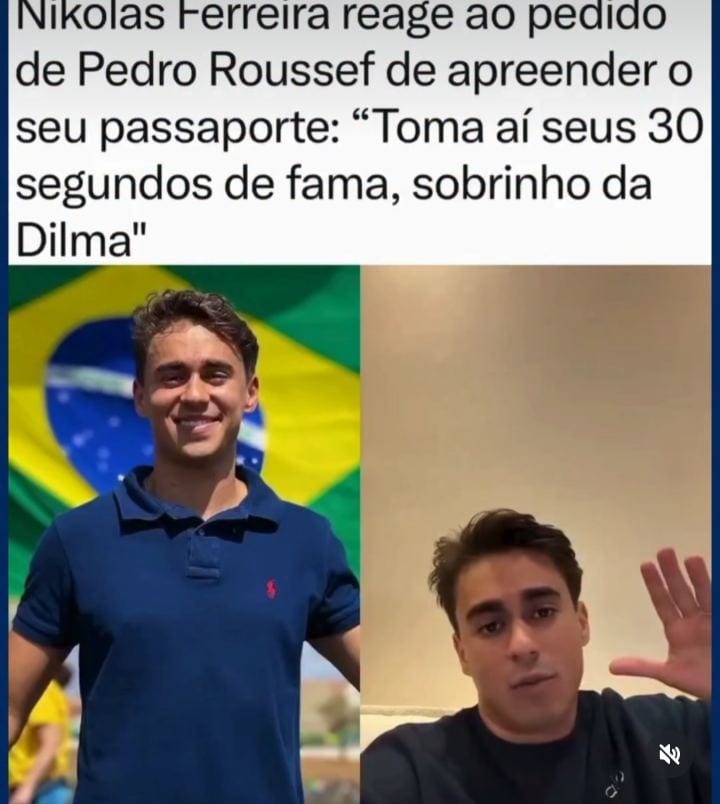 O deputado Nikolas Ferreira reagiu duramente ao pedido de Pedro Rousseff para a apreensão do seu passaporte, disparando: