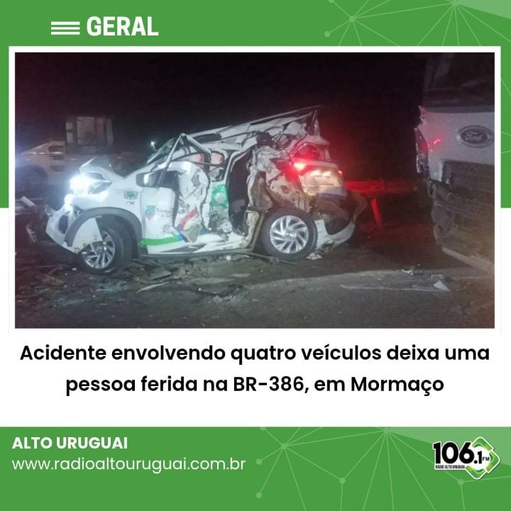 Um acidente envolvendo dois caminhões e dois carros foi registrado na noite de quarta-feira (28) na BR-386, em Mormaço,