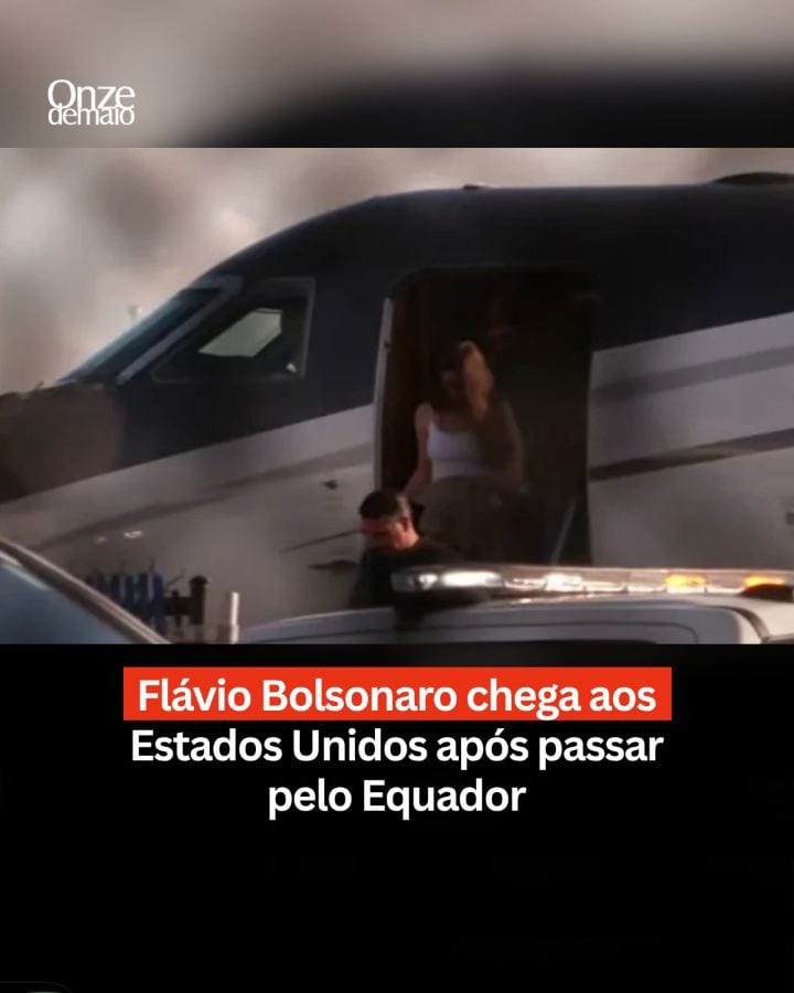 O senador Flávio Bolsonaro (PL-RJ) deixou a Argentina em um avião particular que fez escala em Guayaquil, no Equador, e