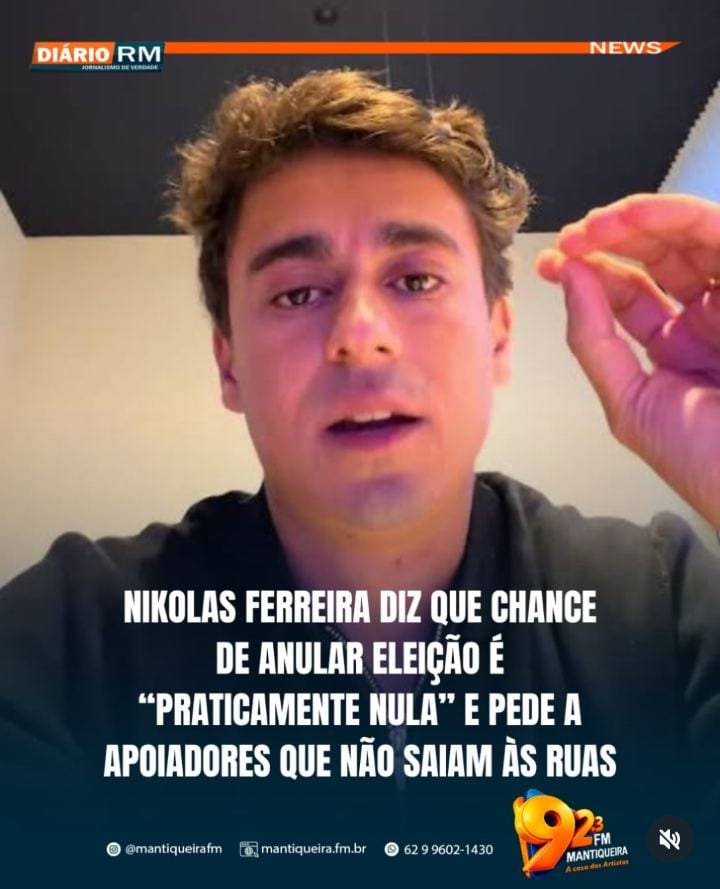 ELEIÇÕES 2026 • O deputado federal Nikolas Ferreira (PL-MG) afirmou nesta segunda-feira (26) que considera “praticamente