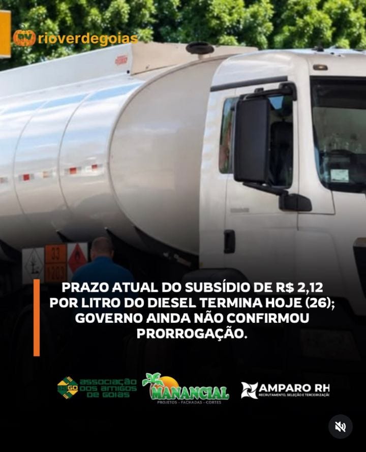 O prazo atual do subsídio federal de R$ 2,12 por litro do óleo diesel chega ao fim nesta segunda-feira (26), um dia após
