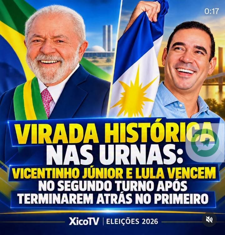 VIRADA HISTÓRICA NAS URNAS: VICENTINHO JÚNIOR E LULA VENCEM NO SEGUNDO TURNO APÓS TERMINAREM ATRÁS NO PRIMEIRO