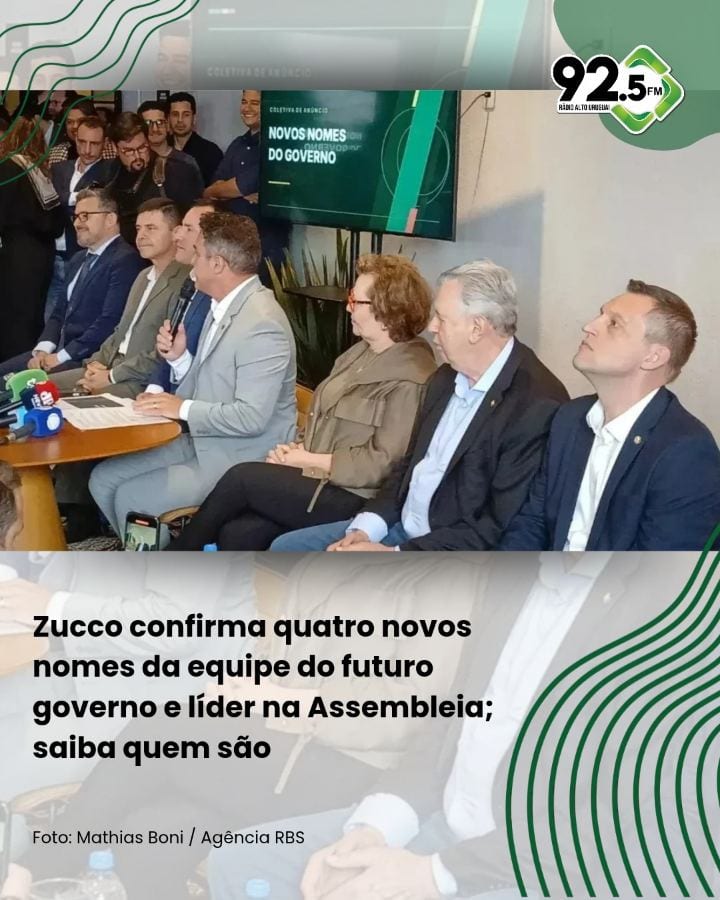 Governador eleito do Rio Grande do Sul, Luciano Zucco (PL) apresentou novos nomes do seu futuro secretariado nesta quint