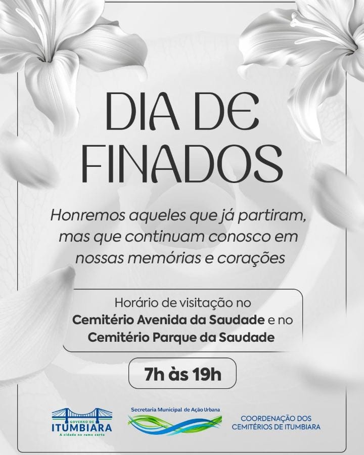 A Prefeitura de Itumbiara informa os horários de visitação aos cemitérios municipais nesta segunda-feira, 2 de novembro.