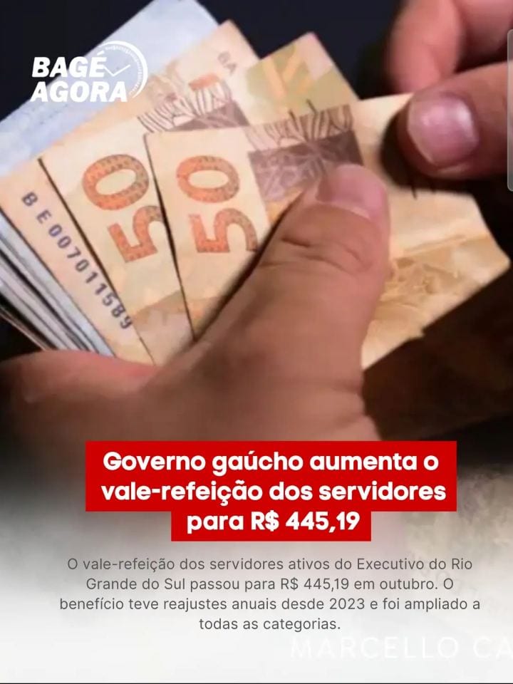 Vale-refeição do RS sobe para R$ 445,19 a partir de outubro de 2026
