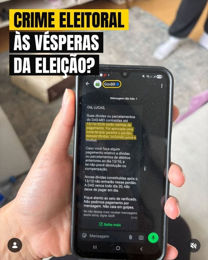 A poucos dias do 2º turno, o GovBR disparou pelo WhatsApp, com selo de verificado, uma mensagem anunciando o “perdão” da